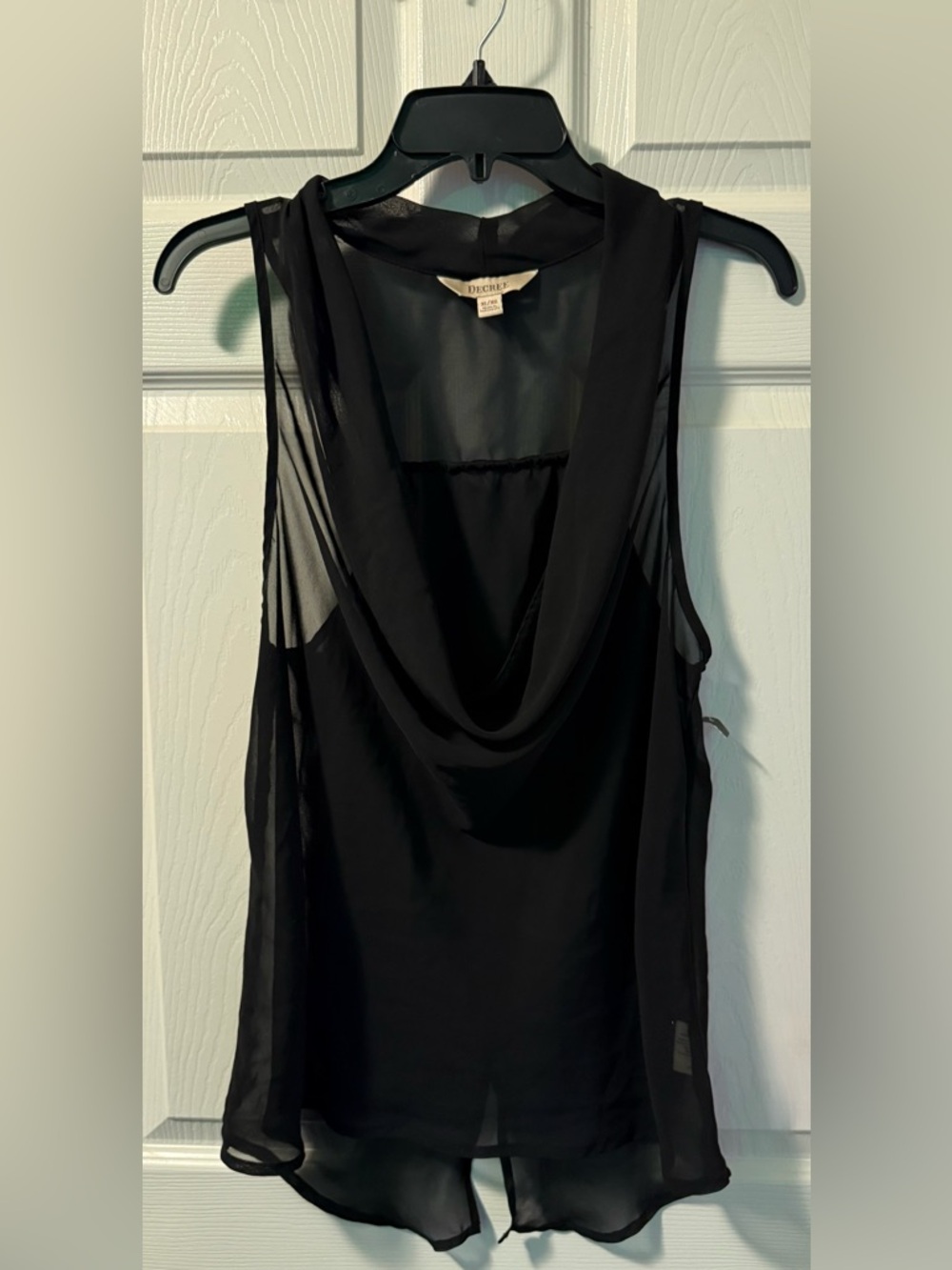 Decree Black Sheer Draped-Cowl Neck Camisole